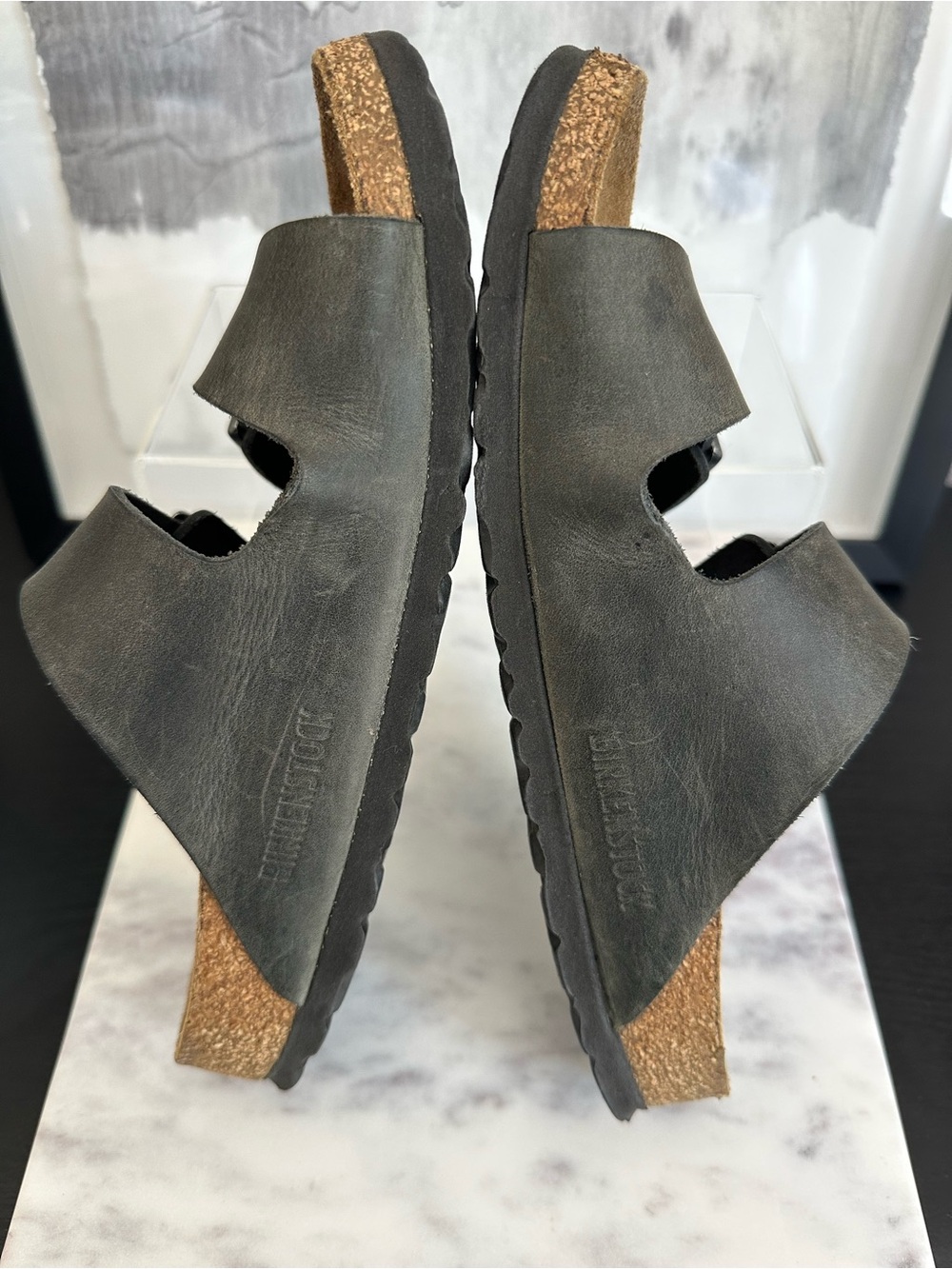 Birkenstock Two-Buckle Arizona Sandals - Charcoal Oiled Leather Size 36 - Picture 4 of 7